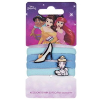 Lot de 4 élastiques cheveux pour enfant en textile de couleur avec personnages Princesses Disney (Cendrillon).