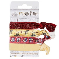 Lot de 4 élastiques pour cheveux ou bracelet pour enfant en textile de couleur représentant les personnages et les symboles d'Harry Potter.