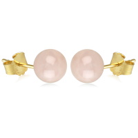 Boucles d'oreilles puces en plaqué or jaune 18 carats surmontées d'une perle en véritable pierre de quartz rose.