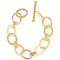 Bracelet grosse maille d'anneaux ovales lisses et martelés en plaqué or jaune 18 carats.