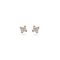 Boucles d'oreilles puces en plaqué or jaune 18 carats serties 4 griffes d'un oxyde de zirconium blanc.