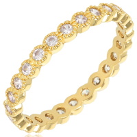 Bague anneau en plaqué or jaune 18 carats pavée d'oxydes de zirconium blancs sertis clos de forme ronde.