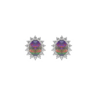 Boucles d'oreilles puces marquise en argent 925/000 rhodié surmonté d'une pierre multicolore entourée d'un pavage d'oxydes de zirconium blancs.