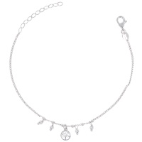 Bracelet composé d'une chaîne avec breloque arbre de vie et de pampilles perles en argent 925/000 rhodié. Fermoir mousqueton avec 2,5 cm de rallonge.