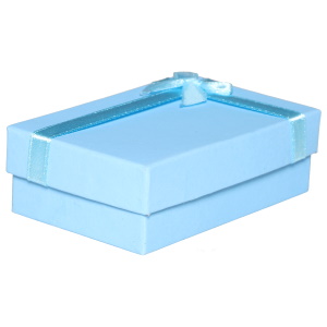 Ecrin pour parure de couleur bleue avec un nœud papillon. Intérieur mousse.