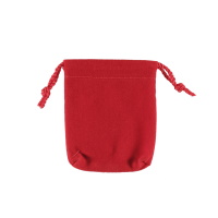 Pochette cadeau en velours de couleur rouge.