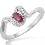 Bague en argent 925/000 rhodié, oxyde de zirconium et verre fuchsia.