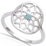 Bague attrape rêve en argent 925/000 rhodié et pierre d'imitation turquoise.