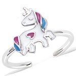 Bague licorne en argent 925/000 rhodié et émail.