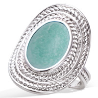 Bague ovale en argent 925/000 rhodié sertie d'une véritable pierre d'amazonite.