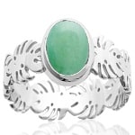 Bague feuilles de philodendron en argent 925/000 rhodié et pierre aventurine.