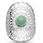 Bague bombée en argent 925/000 rhodié et aventurine.