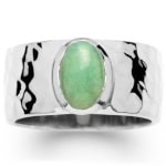 Bague en argent 925/000 rhodié et pierre aventurine.