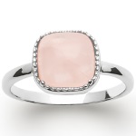 Bague en argent 925/000 rhodié et quartz rose.