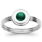 Bague en argent 925/000 rhodié et pierre malachite ronde.