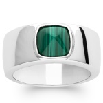 Bague en argent 925/000 rhodié et pierre de malachite.