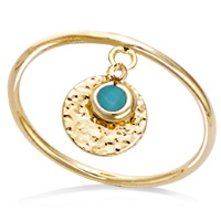 Bague en plaqué or jaune 18 carats avec pampille ronde martelée et une pampille en pierre de couleur turquoise sertie clos.