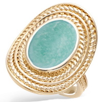 Bague ovale en plaqué or jaune 18 carats sertie d'une véritable pierre d'amazonite.