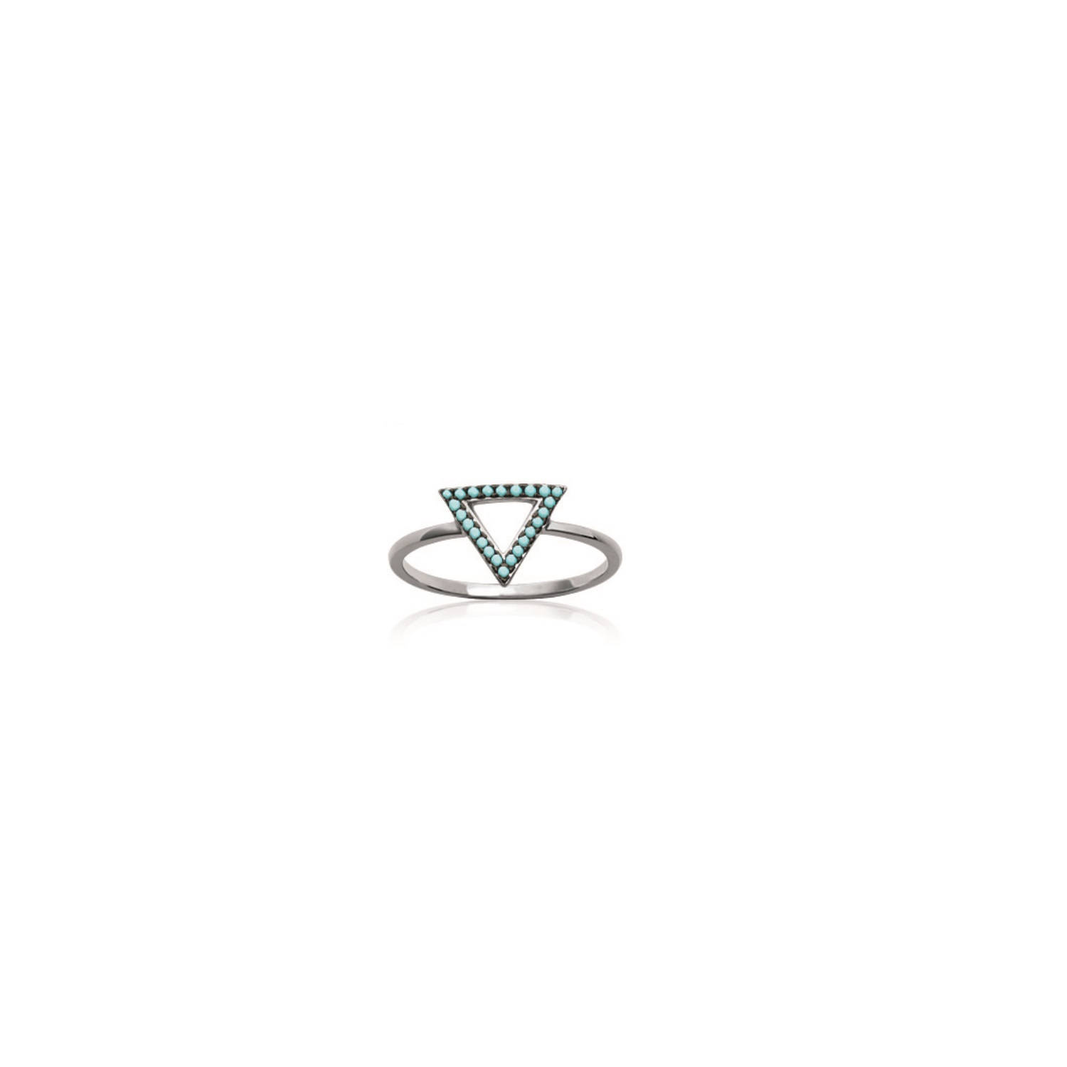 Bague triangle en argent 925/000 rhodié et pierre d'imitation turquoise. Triangle  Adulte Femme Indémodable Symboles 