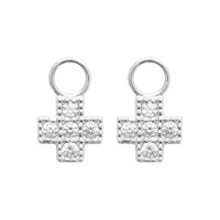 Lot de 2 pendentifs en forme de croix pour boucles d'oreilles créoles en argent 925/000 rhodié pavés d'oxydes de zirconium blancs. Taille adaptable pour créoles de 2 mm maximum de largeur.