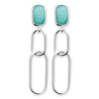 Boucles d'oreilles pendantes composées de deux mailles en argent 925/000 rhodié et d'une véritable pierre d'amazonite sertie clos.