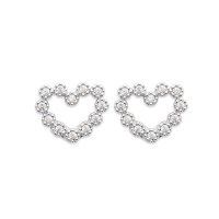 Boucles d'oreilles puces en forme de cœur en argent 925/000 rhodié pavées d'oxydes de zirconium blancs.