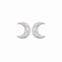 Boucles d'oreilles puces en forme de croissant de lune en argent 925/000 rhodié pavées d'oxydes de zirconium blancs.
