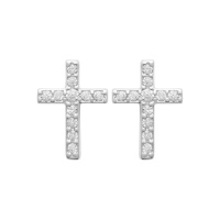 Boucles d'oreilles pendantes en forme de croix en argent 925/000 rhodié pavées d'oxydes de zirconium blancs.