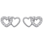 Boucles d'oreilles coeurs entrelacés en argent 925/000 rhodié et oxyde de zirconium.