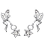 Boucles d'oreilles en argent 925/000 rhodié et oxyde de zirconium. Fermoir tige/poussette. Fées, étoiles.