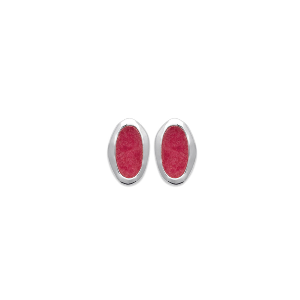 Boucles d'oreilles pendantes en argent 925/000 rhodié serties d'une pierre de couleur rouge de forme ovale. Ovale Pendantes  Adolescent Adulte Femme Fille Indémodable 