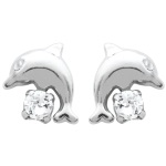 Boucles d'oreilles en argent 925/000 et cristal transparent. Fermoir tige/poussette. Dauphins.