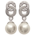 Boucles d'oreilles en argent 925/000 rhodié, oxyde de zirconium et perle d'imitation.