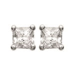 Boucles d'oreilles carrées en argent 925/000 rhodié et oxydes de zirconium griffés.