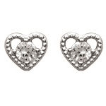 Boucles d'oreilles coeurs en argent 925/000 rhodié et oxyde de zirconium.