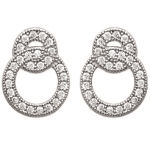 Boucles d'oreilles deux cercles en argent 925/000 rhodié et oxyde de zirconium.