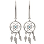 Boucles d'oreilles attrape-rêve en argent 925/000 rhodié et pierre d'imitation turquoise.