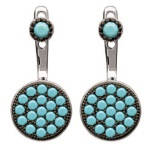 Boucles d'oreilles devant/derrière en argent 925/000 rhodié et pierre d'imitation turquoise.