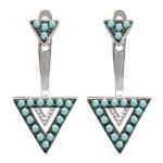 Boucles d'oreilles triangle en argent 925/000 rhodié et imitation turquoise.  