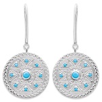 Boucles d'oreilles en argent 925/000 rhodié et pierres d'imitation turquoise.