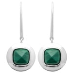 Boucles d'oreilles pendantes en argent 925/000 rhodié et pierres de malachite.