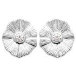 Boucles d'oreilles puces feuilles en argent 925/000 rhodié et oxydes de zirconium sertis clos de forme ronde.