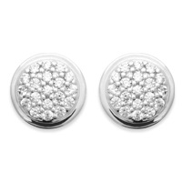 Boucles d'oreilles puces rondes en argent 925/000 rhodié serties d'oxydes de zirconium blancs.