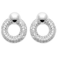 Boucles d'oreilles composées d'anneaux avec boule en argent 925/000 rhodié et un cercle pavé d'oxydes de zirconium blancs.