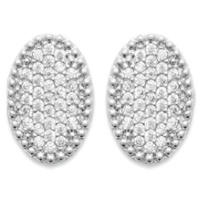 Boucles d'oreilles de forme ovale en argent 925/000 rhodié pavée d'oxydes de zirconium blancs.
