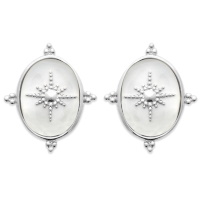 Boucles d'oreilles de forme ovale avec motif d'étoile en relief en argent 925/000 rhodié et pavées de nacre.

