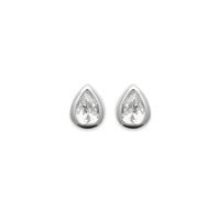 Boucles d'oreilles puces en forme de goutte en argent 925/000 rhodié serties d'oxyde de zirconium blanc.