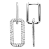 Boucles d'oreilles pendantes composées de deux mailles en argent 925/000 rhodié dont une maille pavée d'oxydes de zirconium blancs.