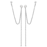 Boucles d'oreilles pendantes composées de chaînettes et de deux tiges poussettes en argent 925/000 rhodié serties clos d'un oxyde de zirconium blanc.