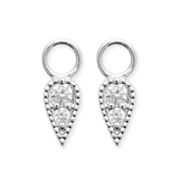 Lot de 2 pendentifs pour boucles d'oreilles créoles en argent 925/000 rhodié sertis de deux oxydes de zirconium blancs. Taille adaptable pour créoles de 2 mm maximum de largeur.